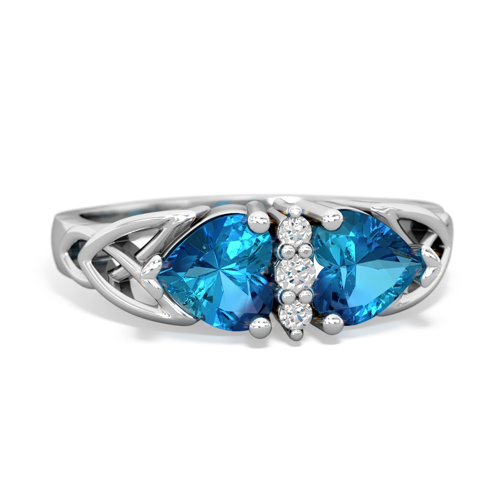 London Topaz Celtic Knot Double Heart 14K White Gold ring R5040