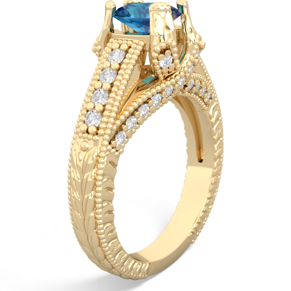 London Topaz Antique Style Milgrain Diamond 14K Yellow Gold ring R2028