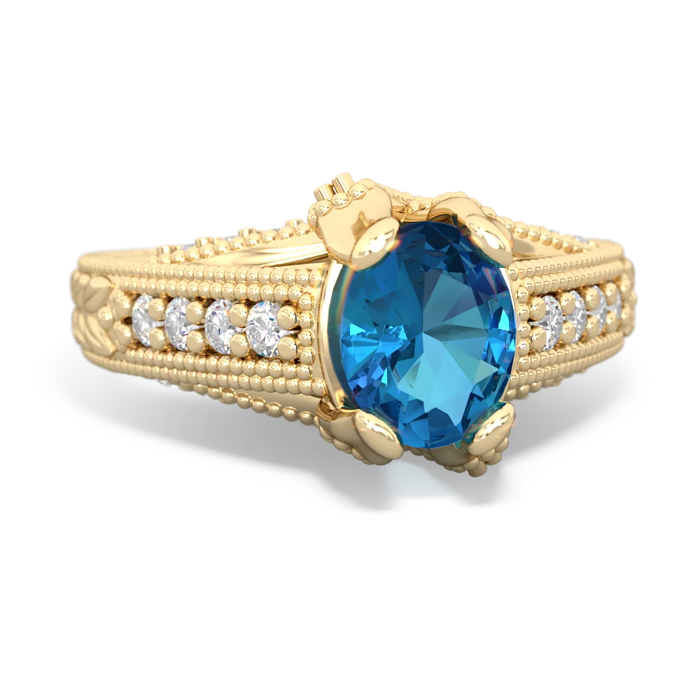 London Topaz Antique Style Milgrain Diamond 14K Yellow Gold ring R2028