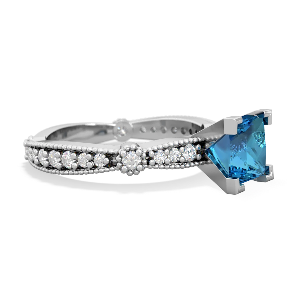 London Topaz Sparkling Tiara 6Mm Princess 14K White Gold ring R26296SQ