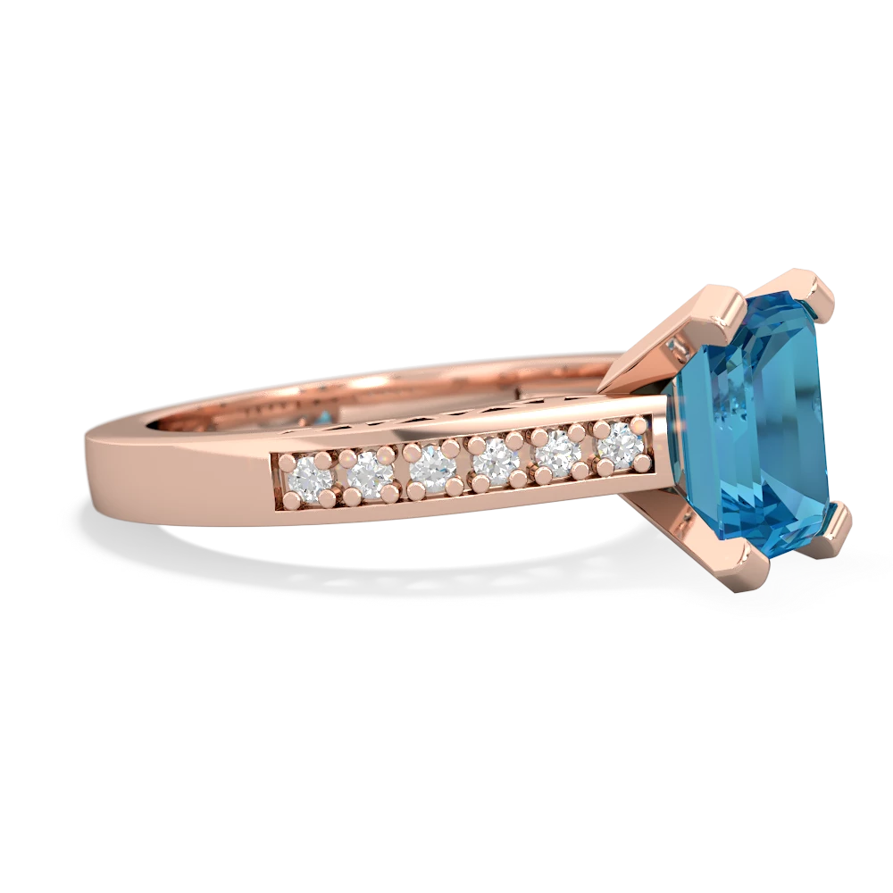 London Topaz Art Deco Engagement 8X6mm Emerald-Cut 14K Rose Gold ring R26358EM