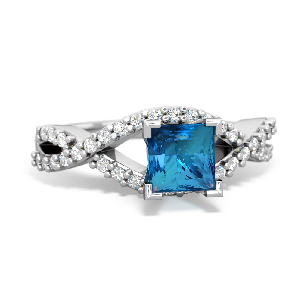 London Topaz Diamond Twist 5Mm Square Engagment  14K White Gold ring R26405SQ