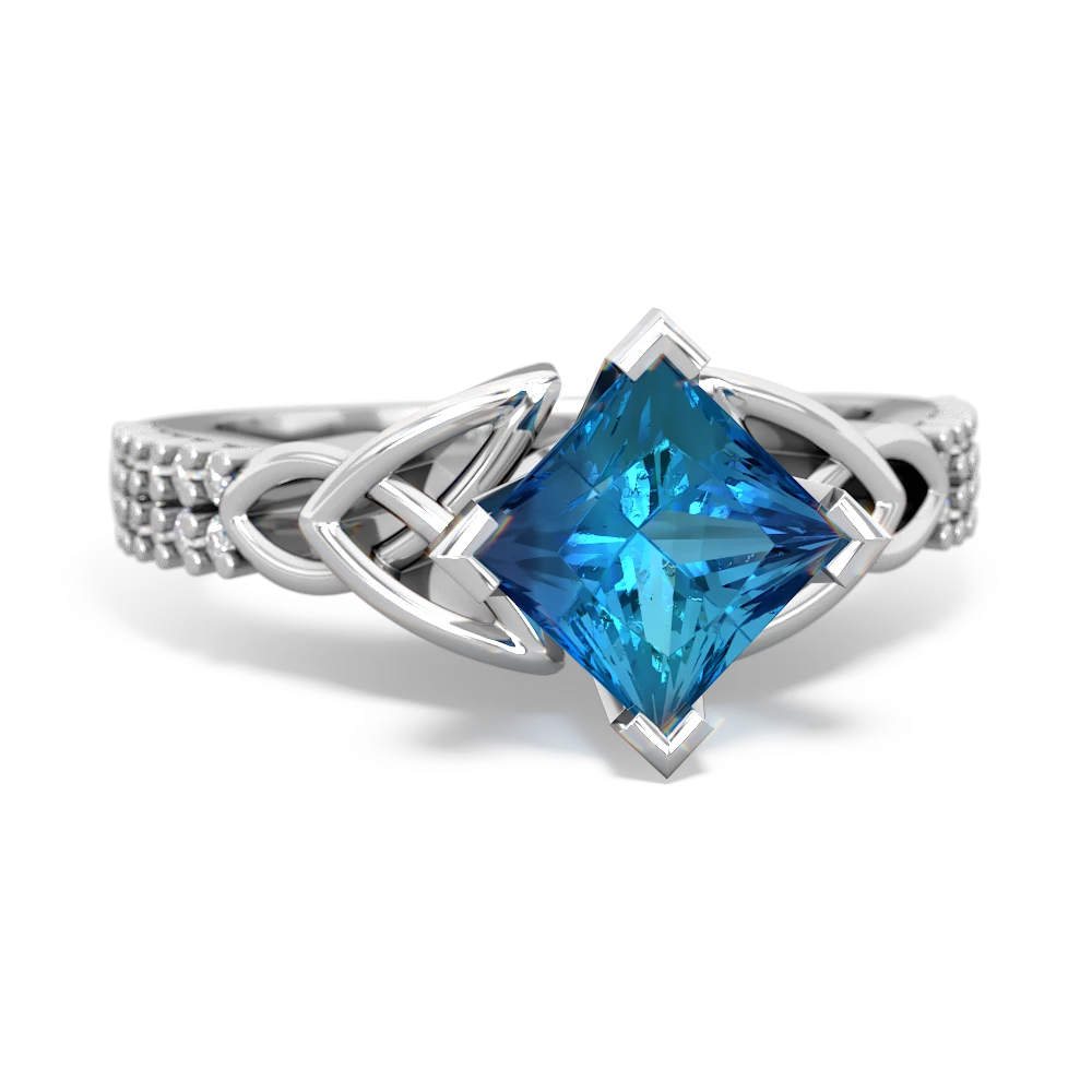 London Topaz Celtic Knot 6Mm Princess Engagement 14K White Gold ring R26446SQ