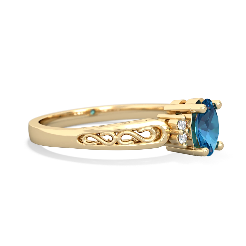 London Topaz Filligree Scroll Oval 14K Yellow Gold ring R0812