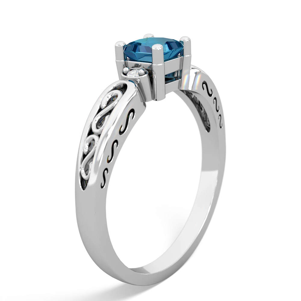 London Topaz Filligree Scroll Square 14K White Gold ring R2430