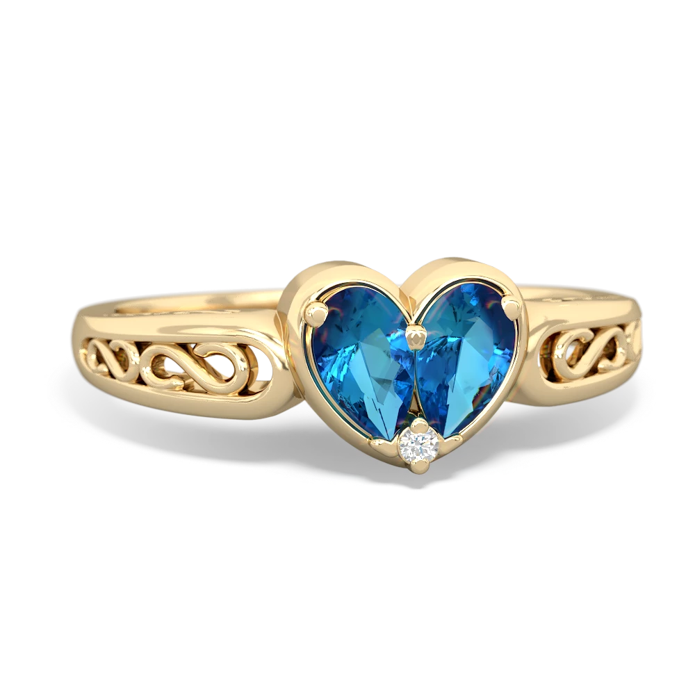 London Topaz Filligree 'One Heart' 14K Yellow Gold ring R5070