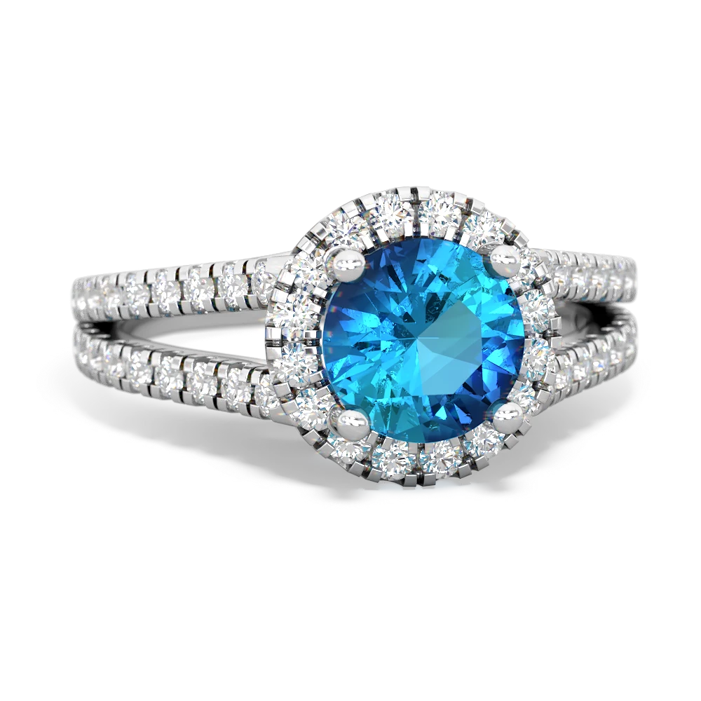 London Topaz Pave Halo 14K White Gold ring R5490