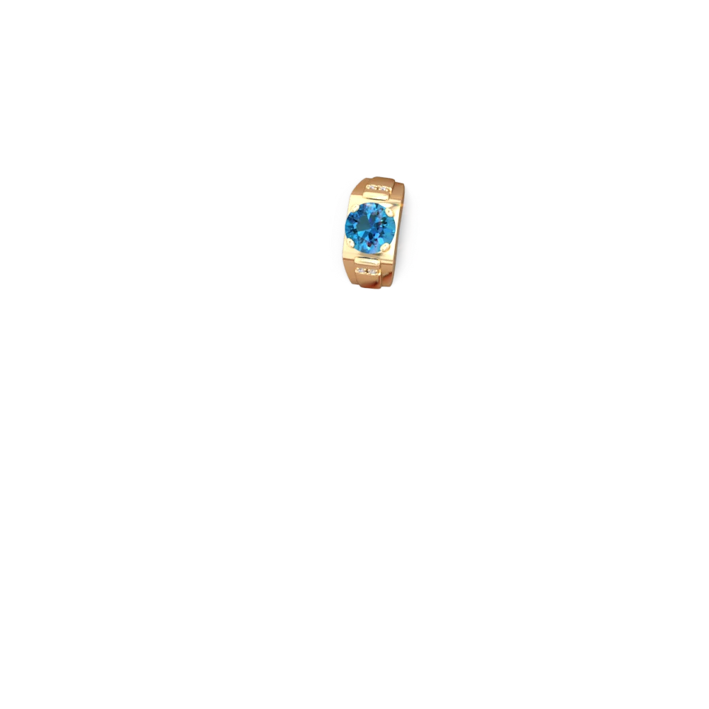 London Topaz Men's 9Mm Round 14K Yellow Gold ring R1822