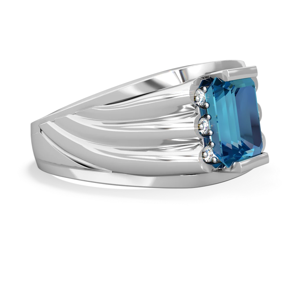 London Topaz Men's 9X7mm Emerald-Cut 14K White Gold ring R1835