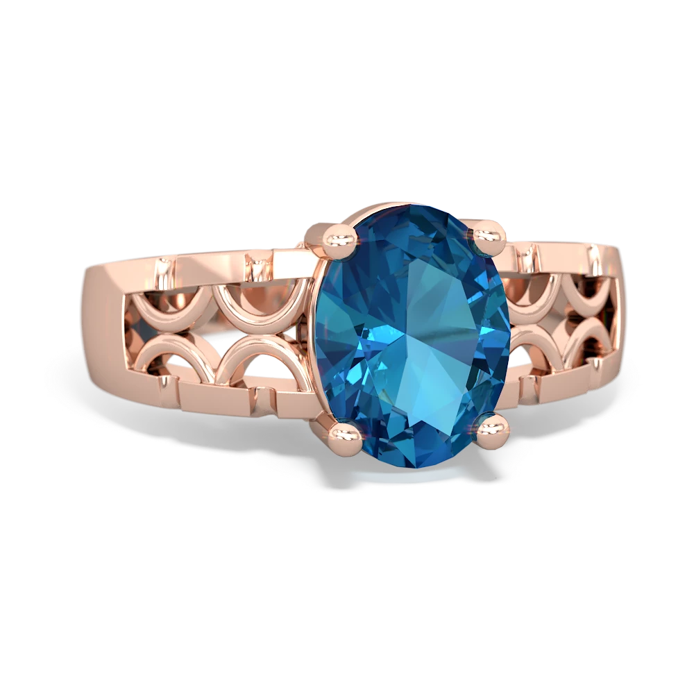 London Topaz Art Deco Filigree 14K Rose Gold ring R2322