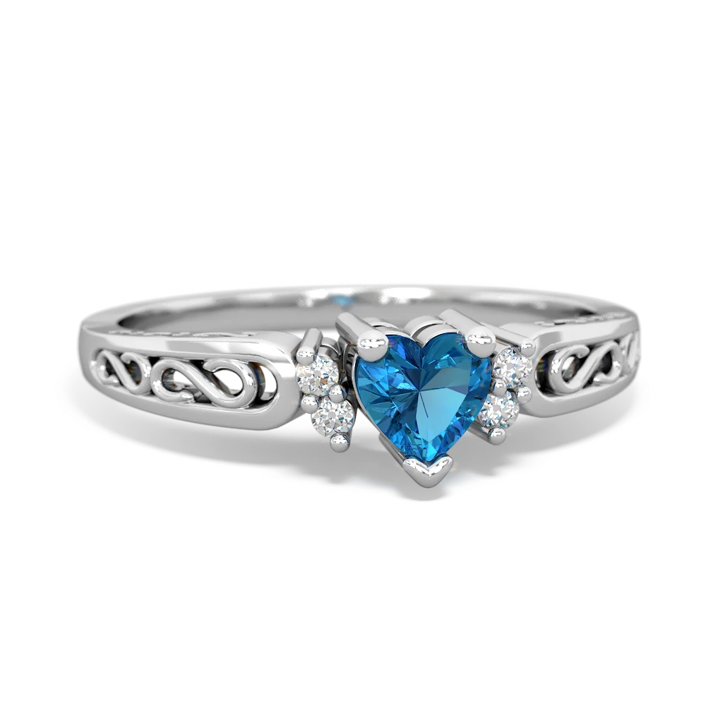 London Topaz Filligree Scroll Heart ring - 14K White Gold |JewelsForMe