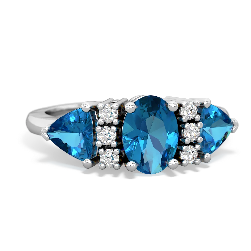 London Topaz Antique Style Three Stone 14K White Gold ring R2186