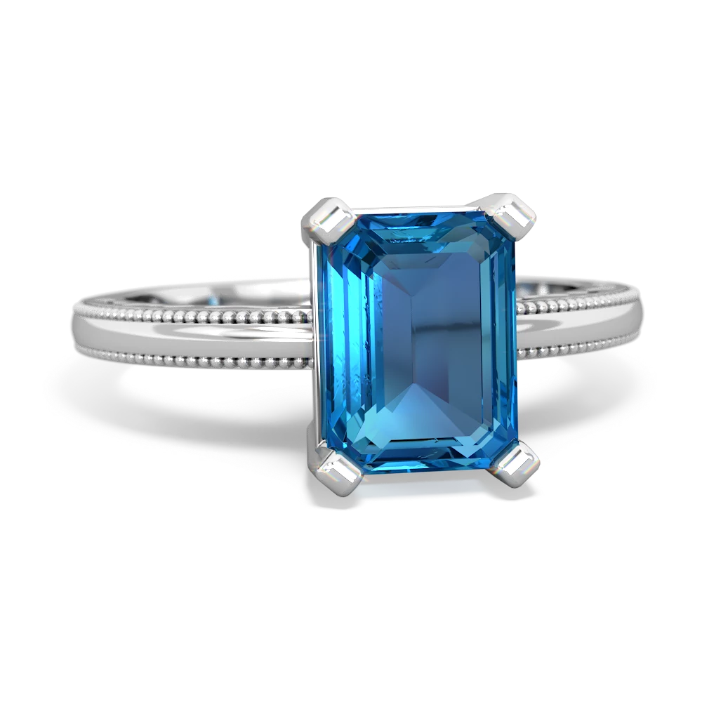 London Topaz Milgrain Scroll 14K White Gold ring R2338