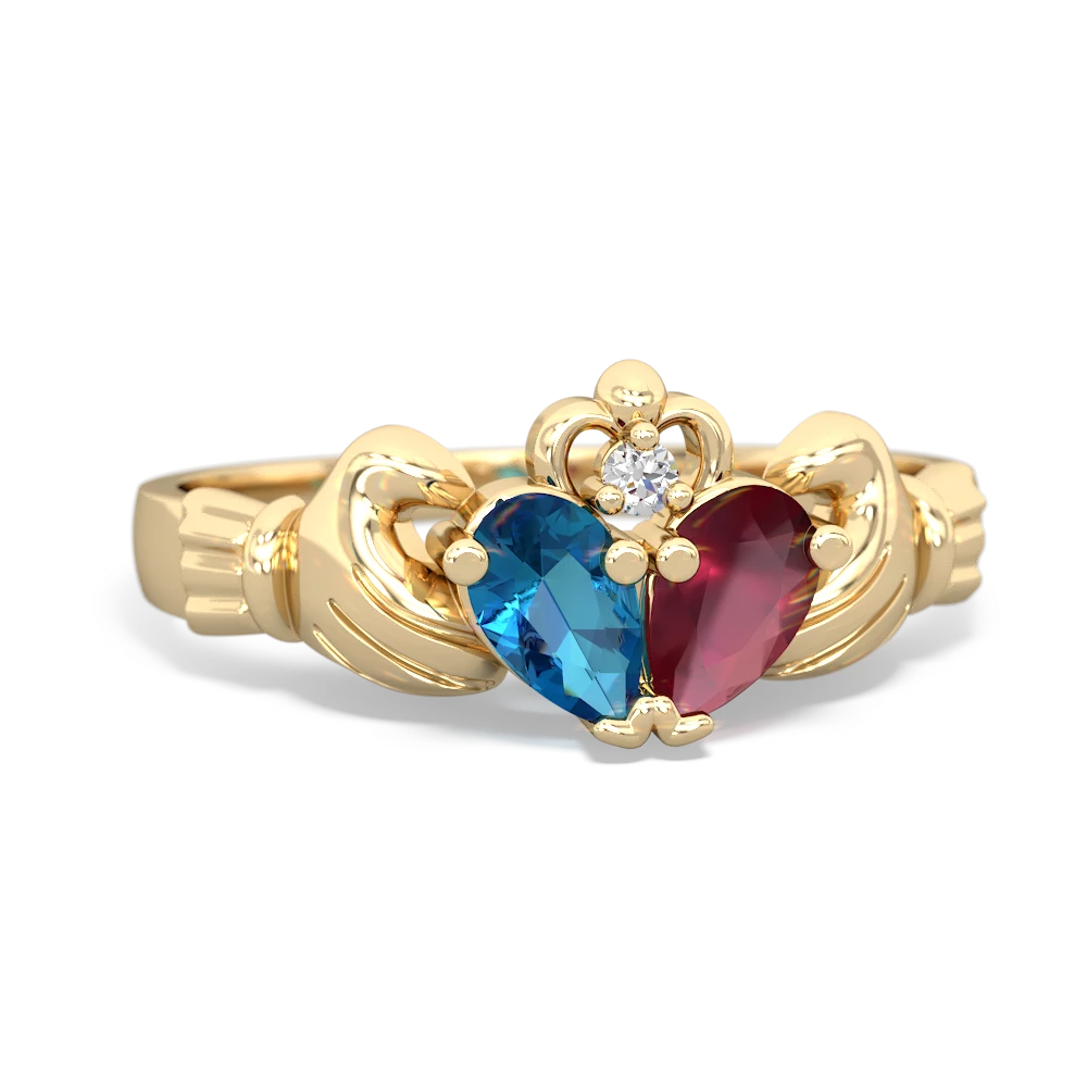 London Topaz 'Our Heart' Claddagh 14K Yellow Gold ring R2388