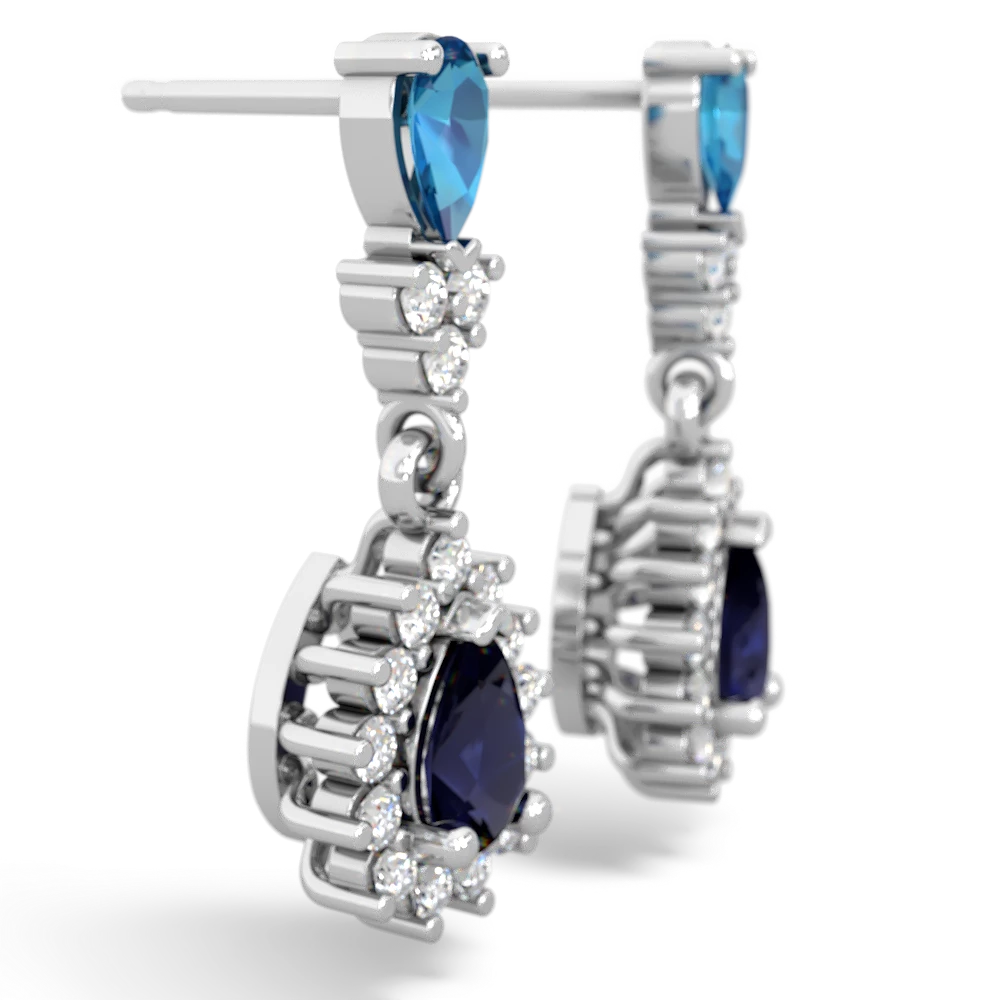 London Topaz Halo Pear Dangle 14K White Gold earrings E1882