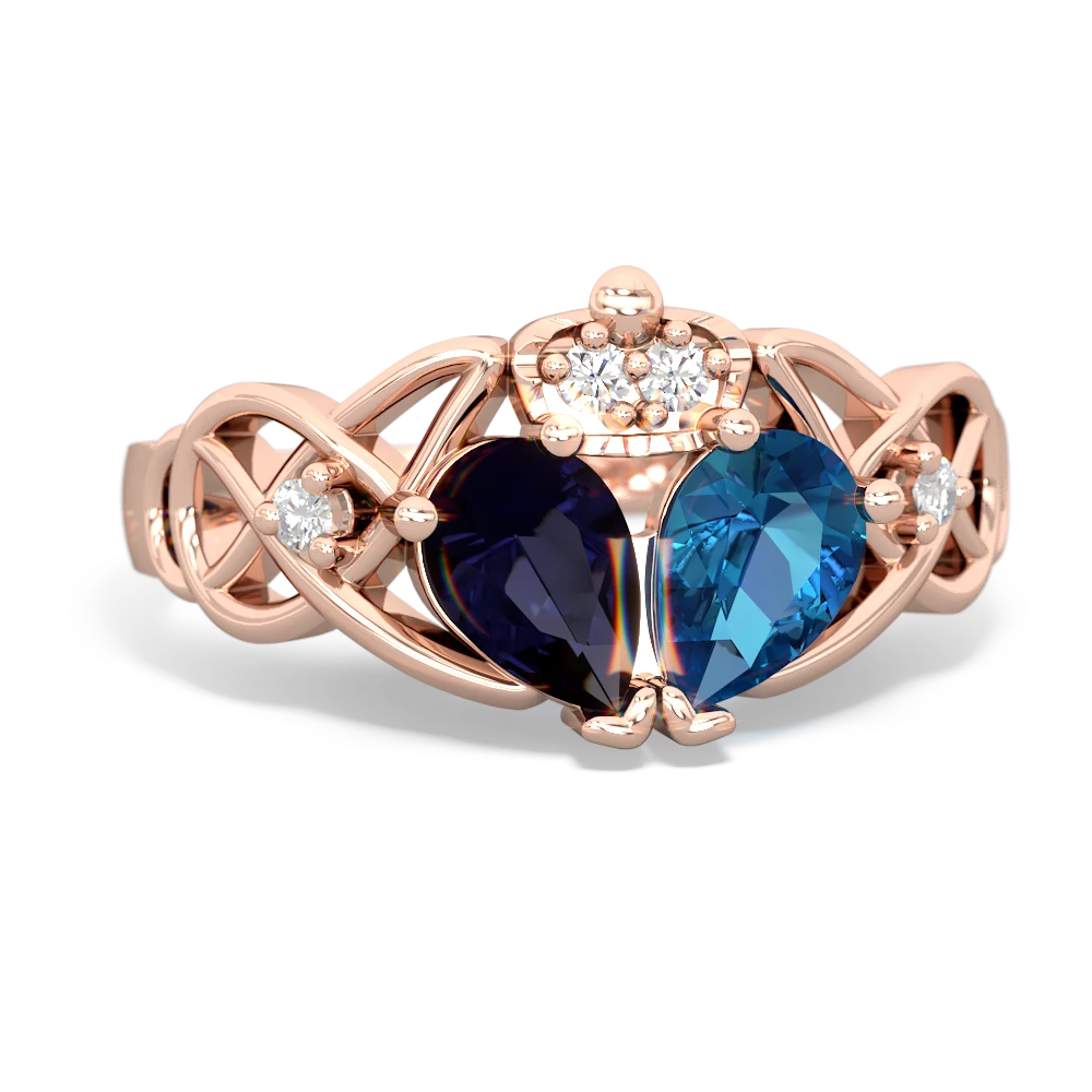 London Topaz 'One Heart' Celtic Knot Claddagh 14K Rose Gold ring R5322