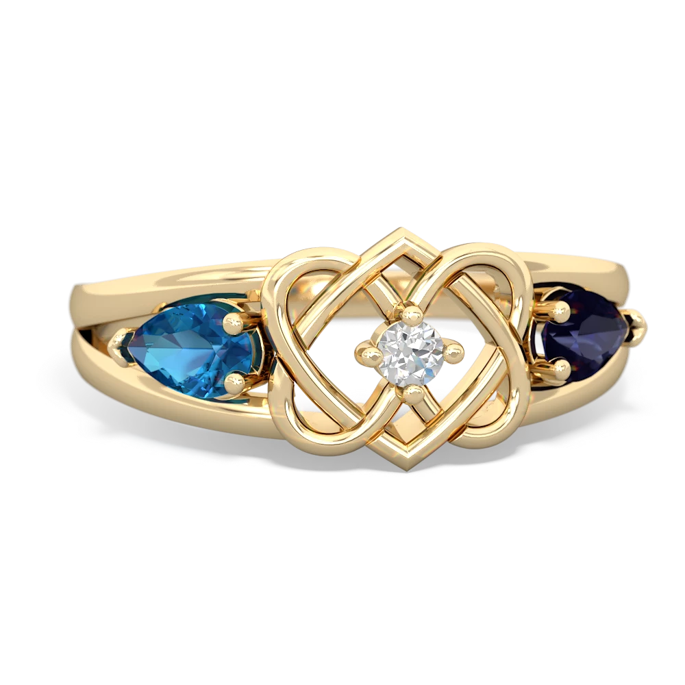 London Topaz Hearts Intertwined 14K Yellow Gold ring R5880