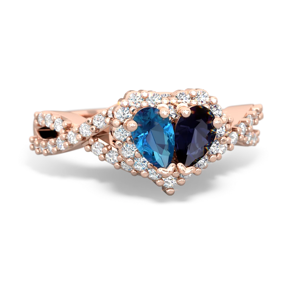 London Topaz Diamond Twist 'One Heart' 14K Rose Gold ring R2640HRT