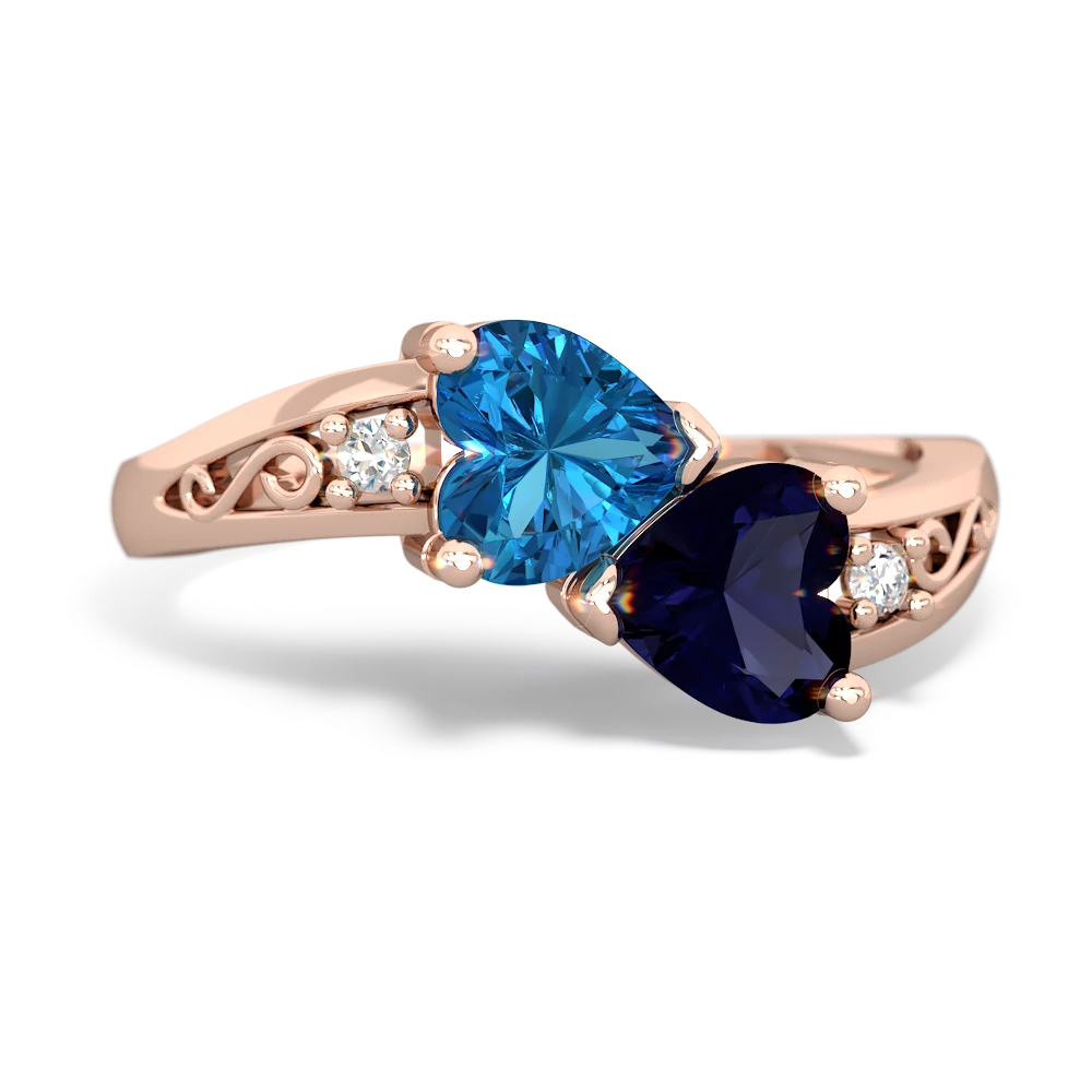 London Topaz Snuggling Hearts 14K Rose Gold ring R2178