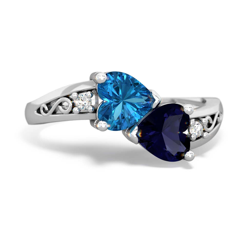 London Topaz Snuggling Hearts 14K White Gold ring R2178