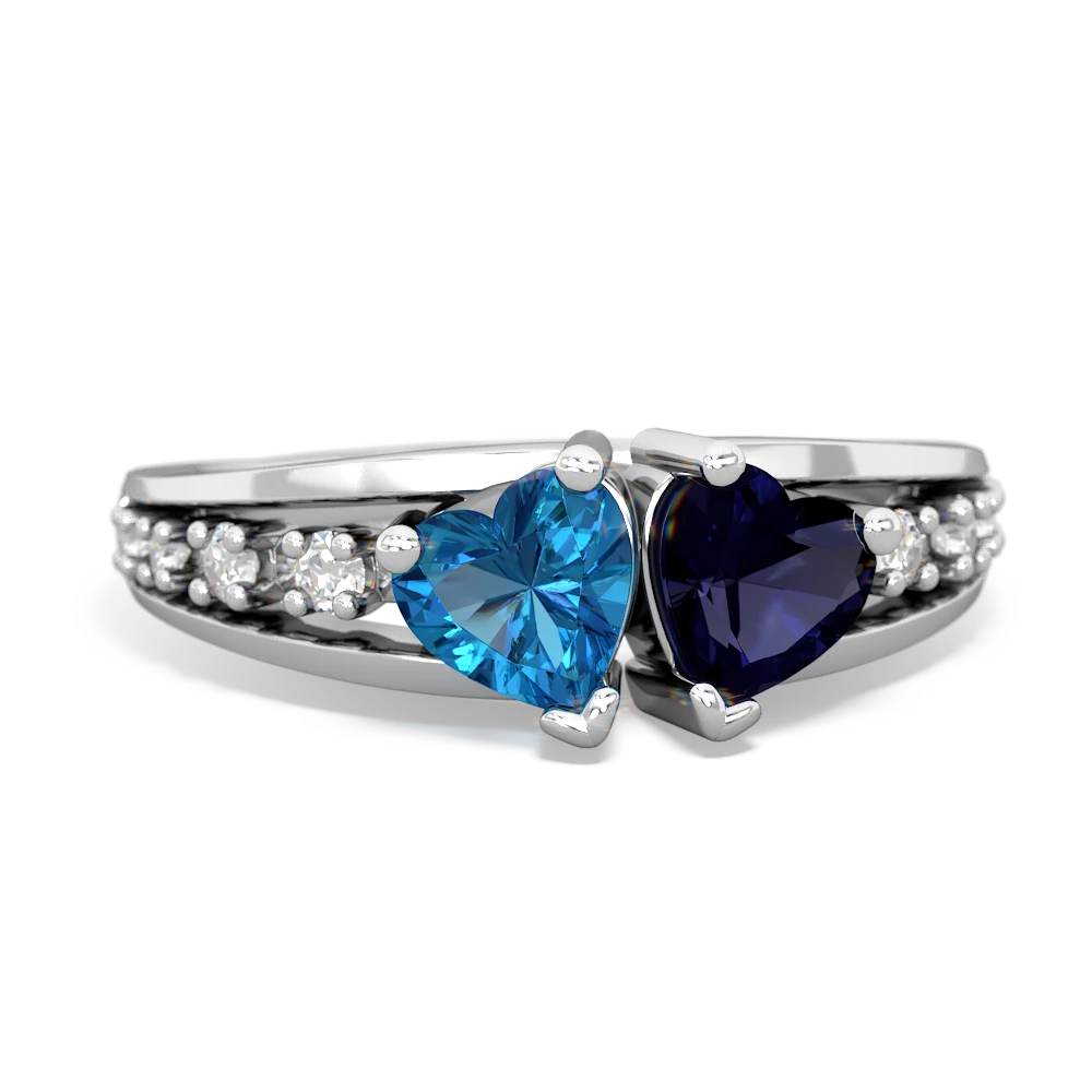 London Topaz Sapphire Heart to Heart ring - 14K White Gold |JewelsForMe