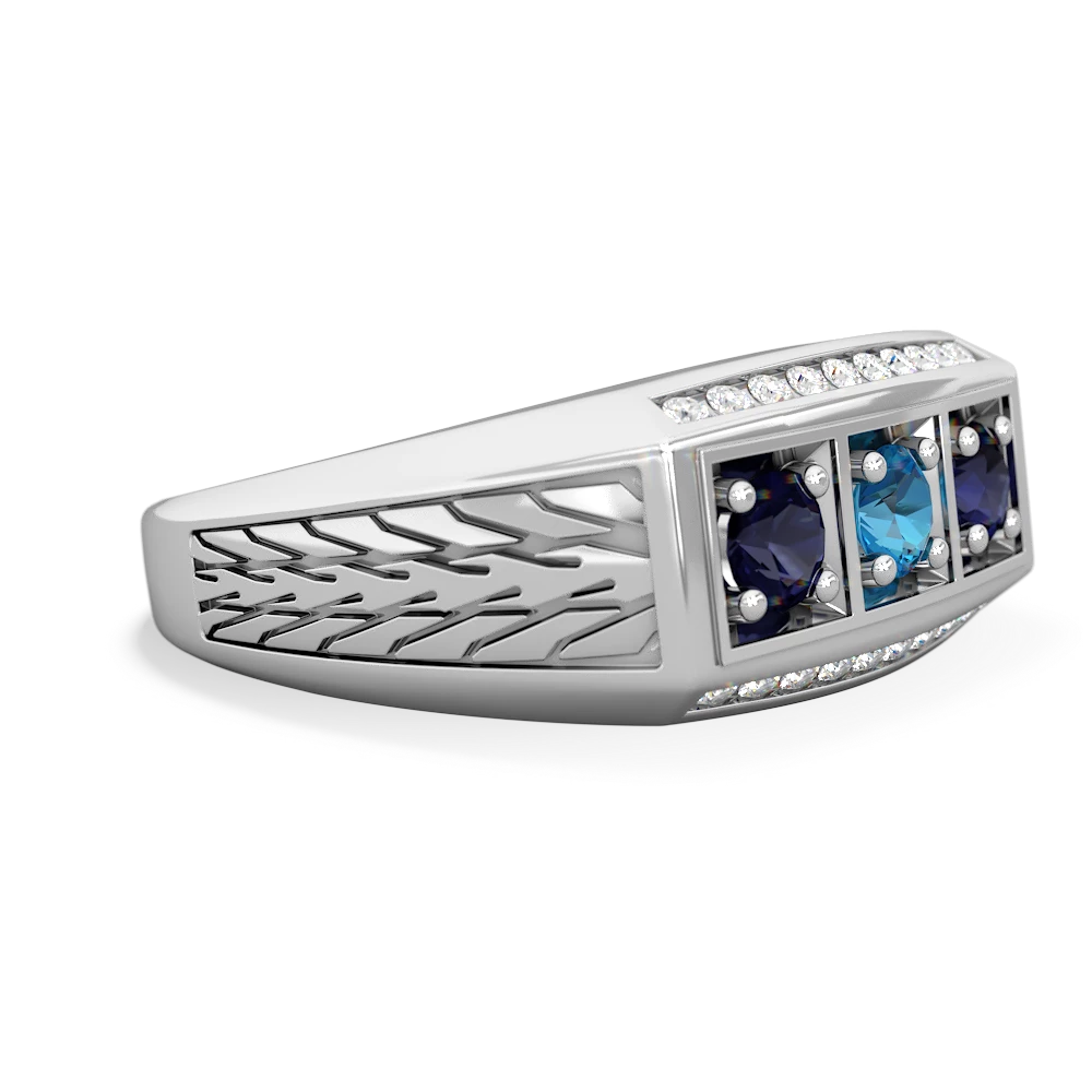 London Topaz Three Stone Tire Tread Men's 14K White Gold ring R0520