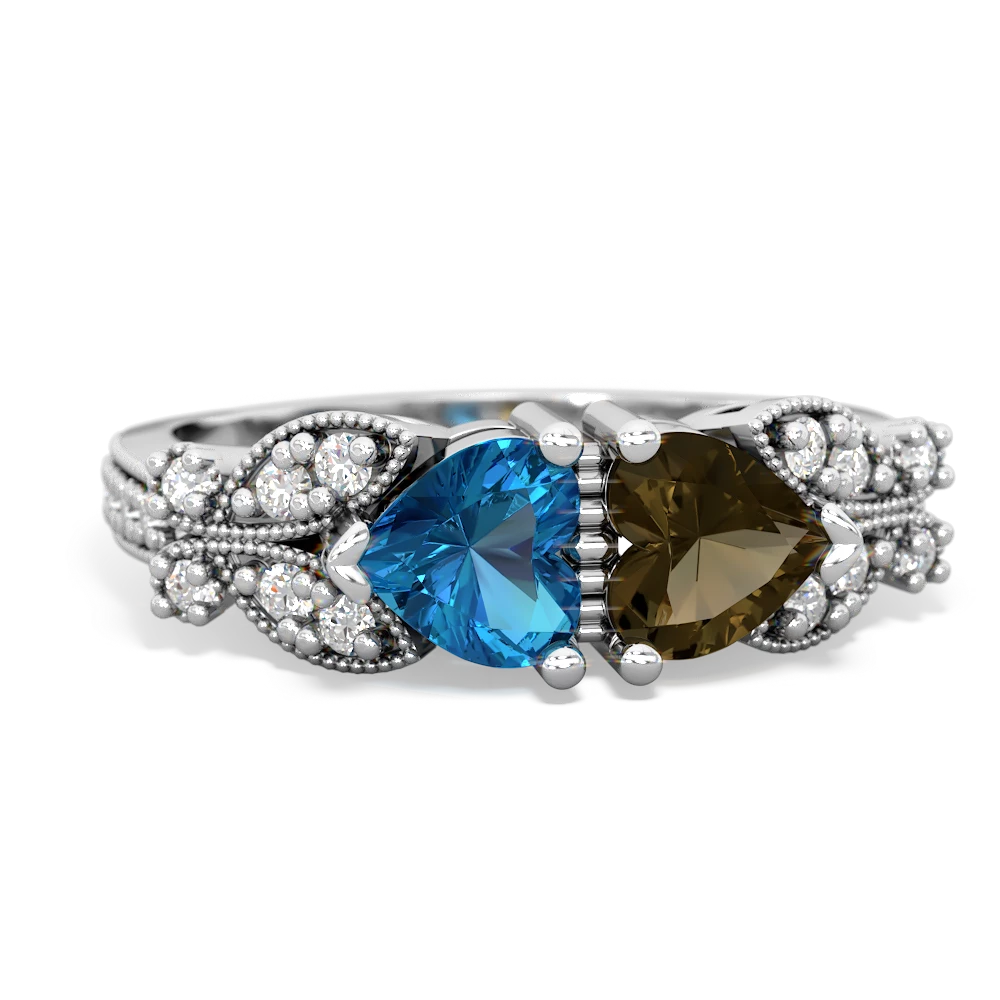 London Topaz Diamond Butterflies 14K White Gold ring R5601