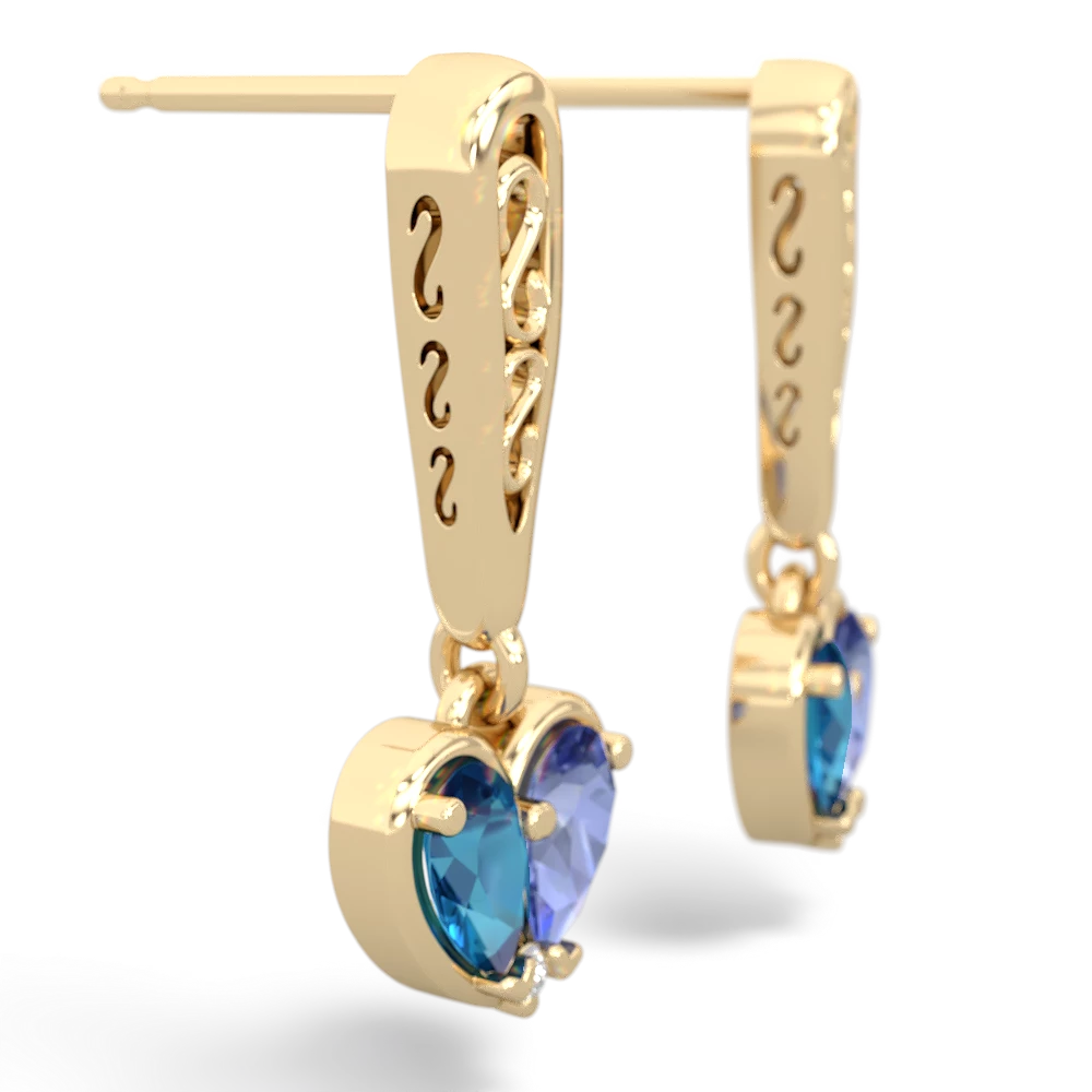 London Topaz Filligree Heart 14K Yellow Gold earrings E5070