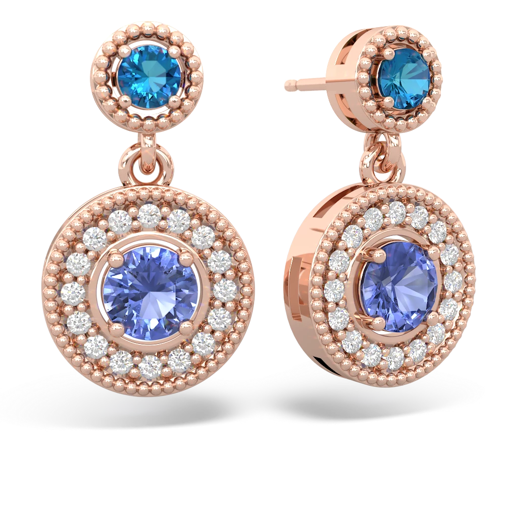 London Topaz Halo Dangle 14K Rose Gold earrings E5319