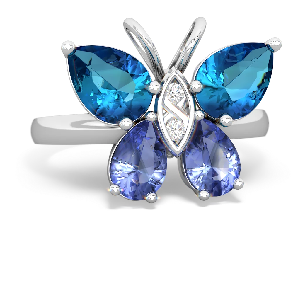 London Topaz Butterfly 14K White Gold ring R2215