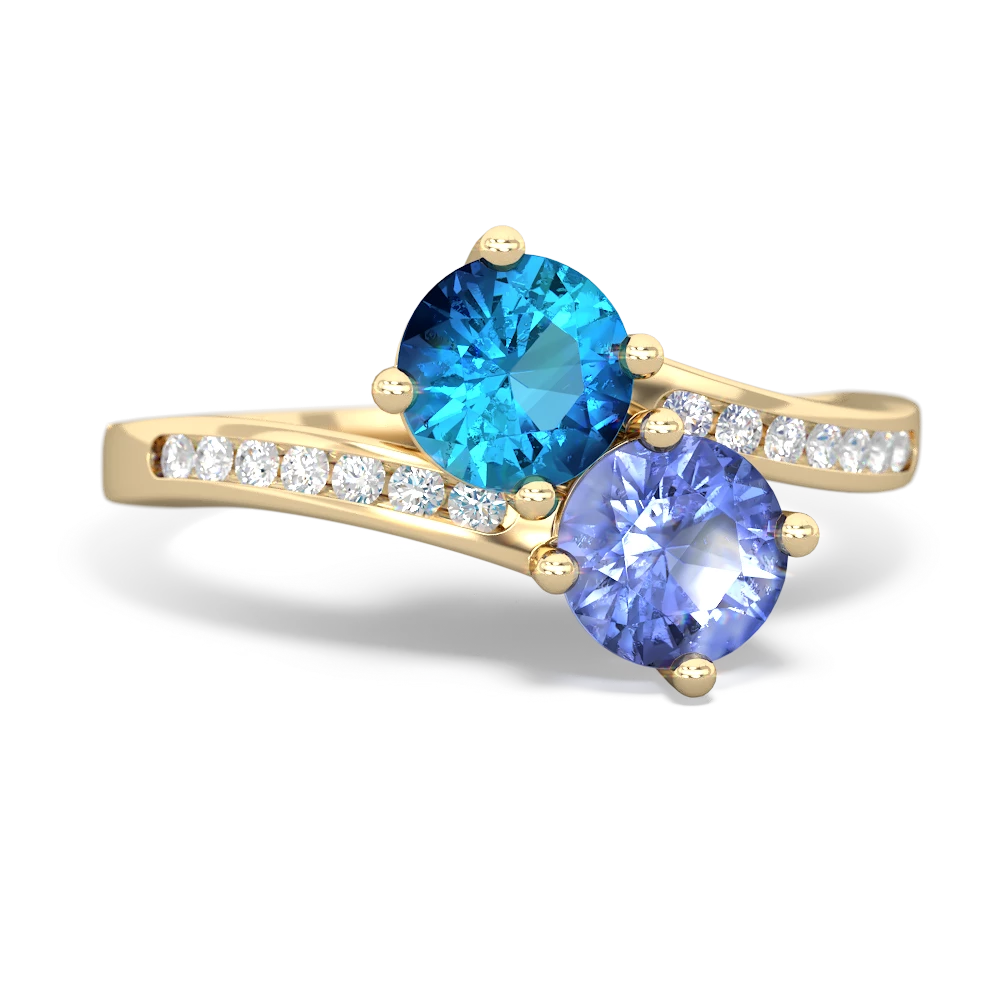 London Topaz Channel Set Two Stone 14K Yellow Gold ring R5303