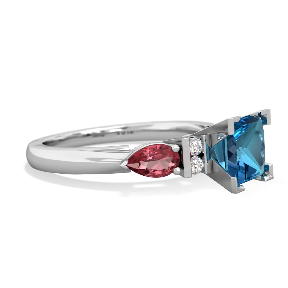 London Topaz 6Mm Princess Eternal Embrace Engagement 14K White Gold ring C2002