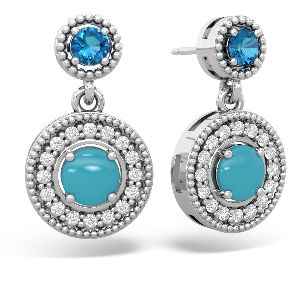 London Topaz Halo Dangle 14K White Gold earrings E5319