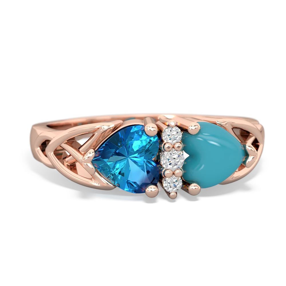 London Topaz Celtic Knot Double Heart 14K Rose Gold ring R5040