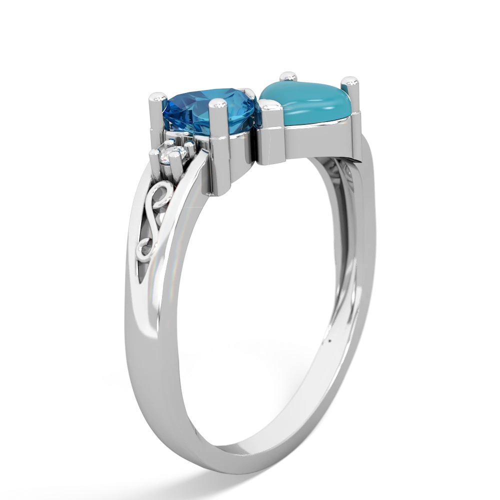 London Topaz Snuggling Hearts 14K White Gold ring R2178