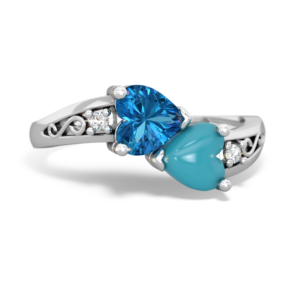 London Topaz Snuggling Hearts 14K White Gold ring R2178