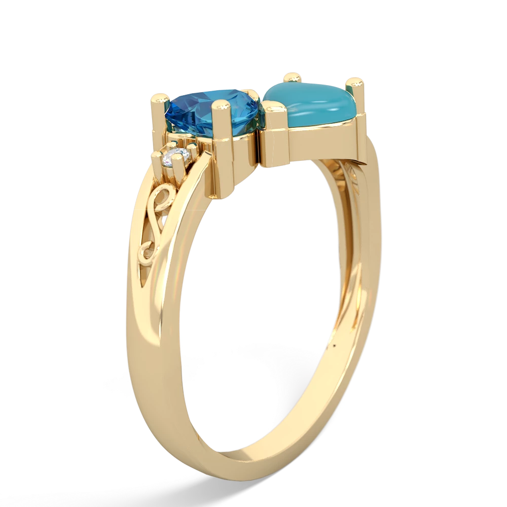 London Topaz Snuggling Hearts 14K Yellow Gold ring R2178