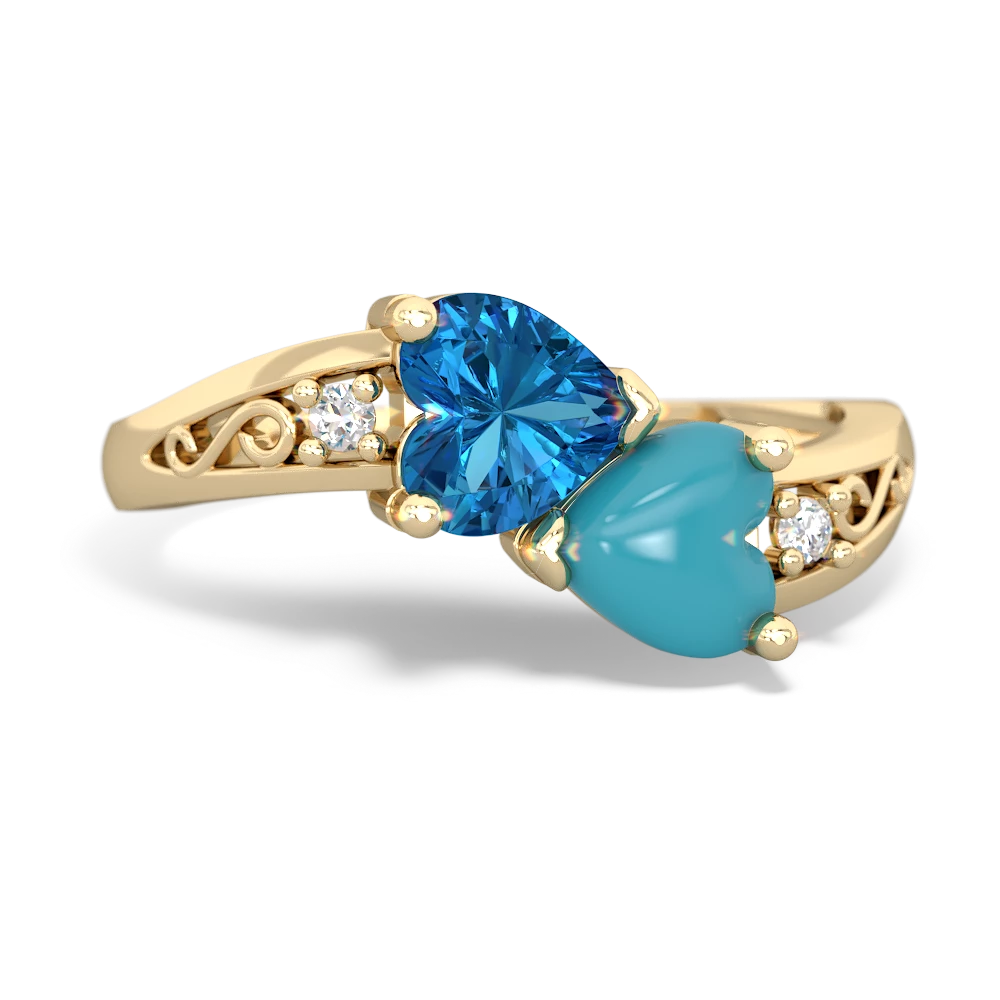 London Topaz Snuggling Hearts 14K Yellow Gold ring R2178