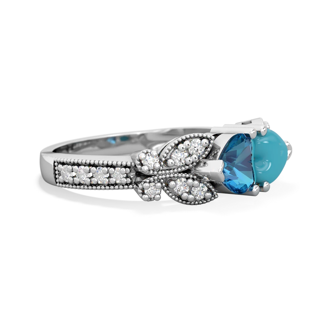 London Topaz Diamond Butterflies 14K White Gold ring R5601