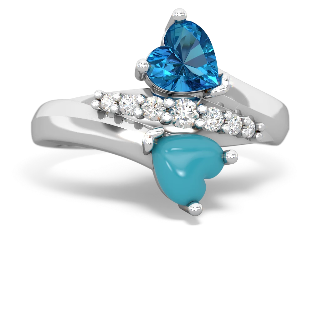 London Topaz Heart To Heart 14K White Gold ring R2064