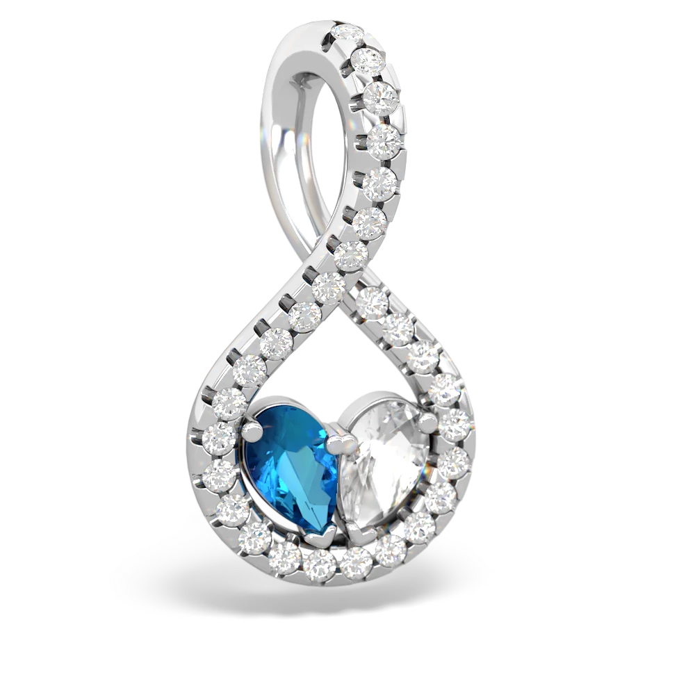 London Topaz Pave Twist 'One Heart' 14K White Gold pendant P5360