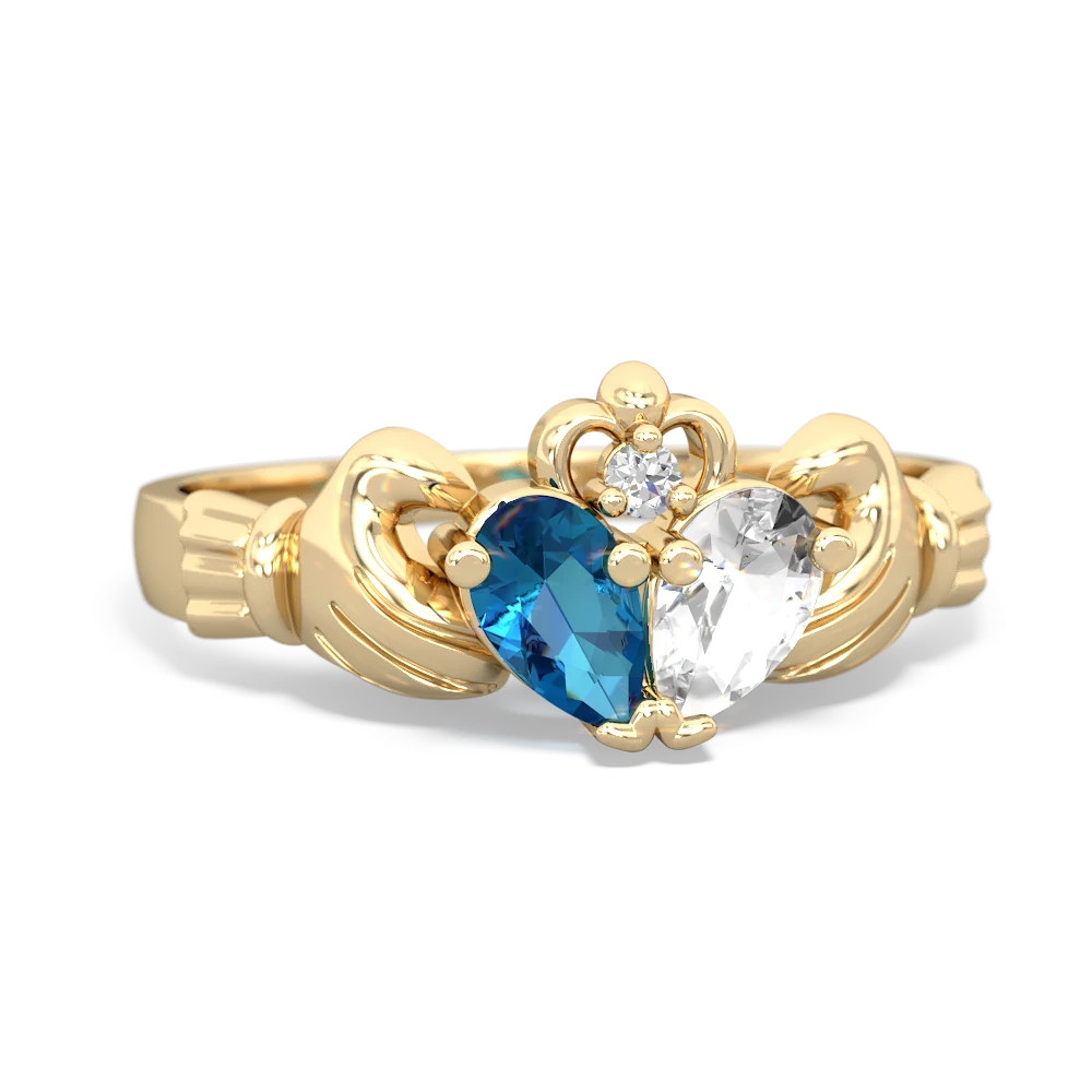 London Topaz 'Our Heart' Claddagh 14K Yellow Gold ring R2388