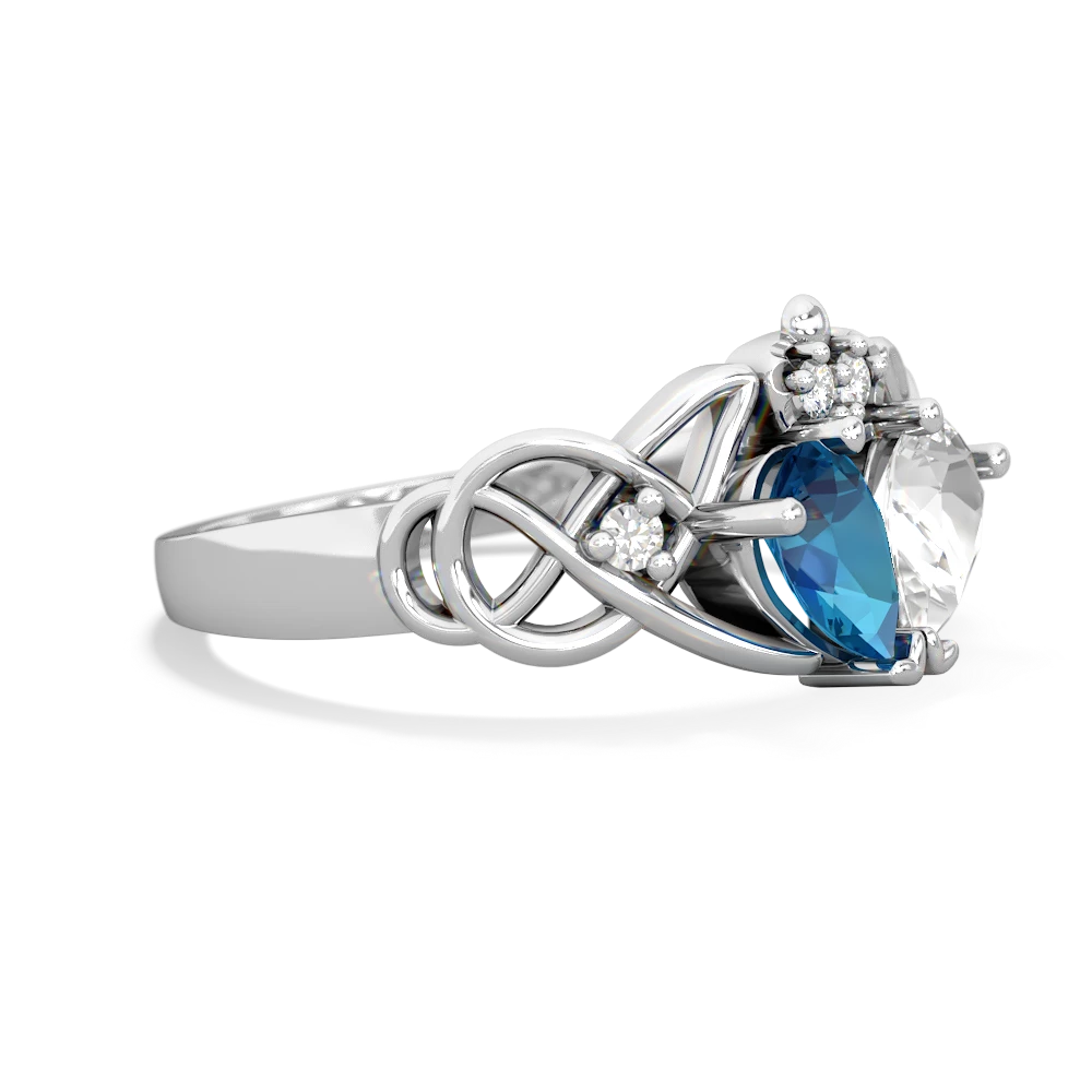 London Topaz 'One Heart' Celtic Knot Claddagh 14K White Gold ring R5322