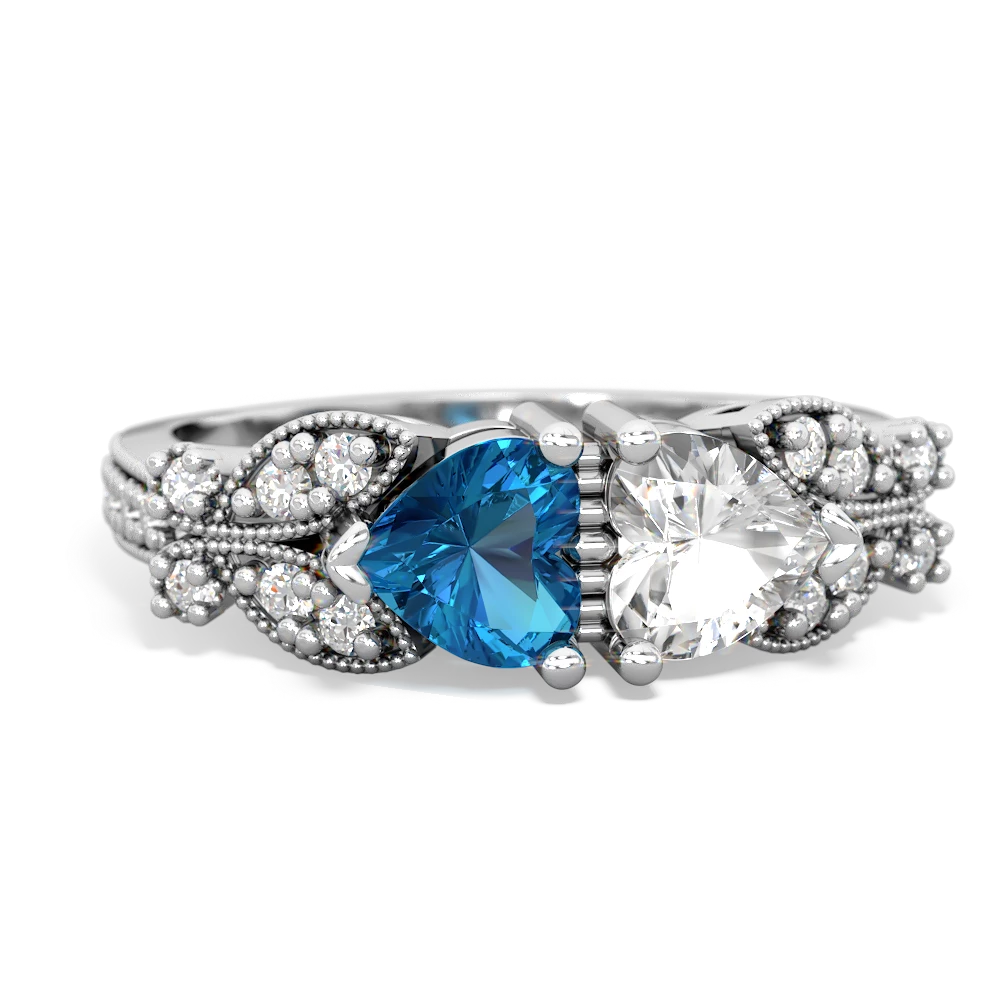 London Topaz Diamond Butterflies 14K White Gold ring R5601