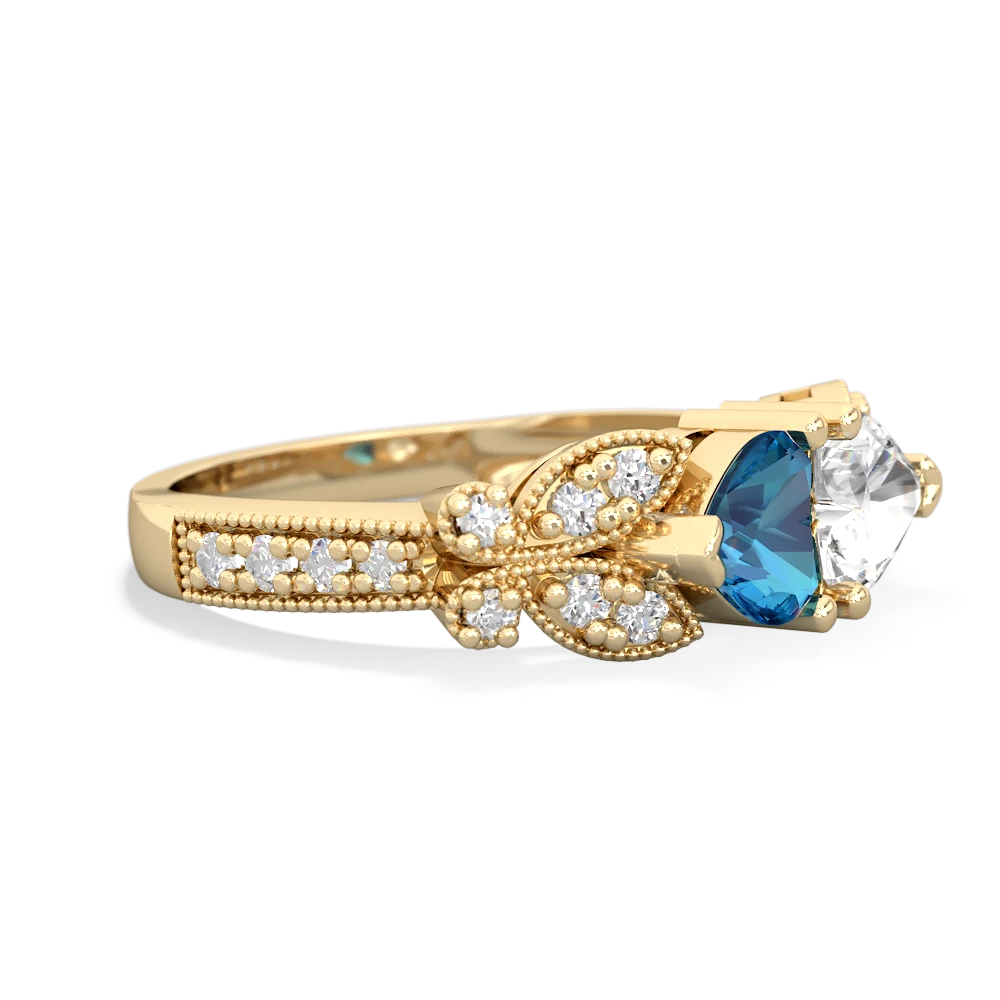 London Topaz Diamond Butterflies 14K Yellow Gold ring R5601