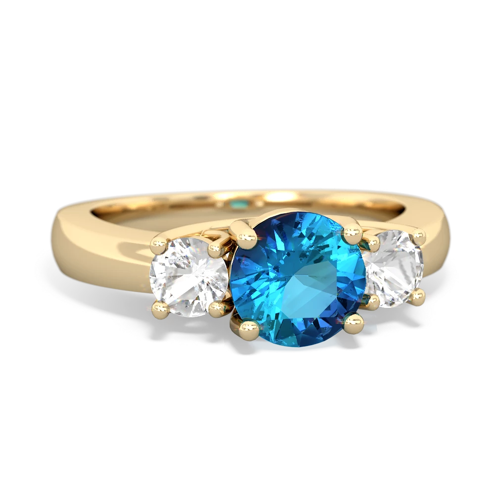 London Topaz Three Stone Round Trellis 14K Yellow Gold ring R4018