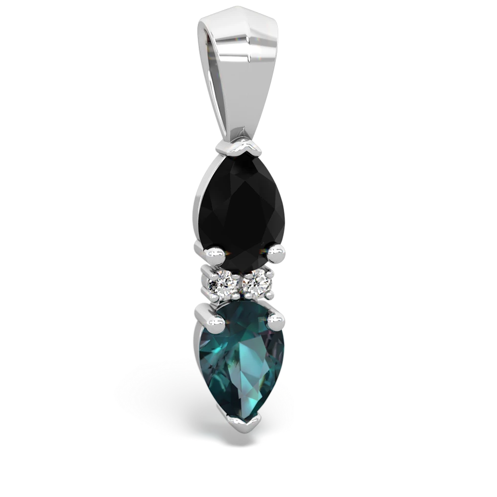 Onyx Bowtie Drop 14K White Gold pendant P0865