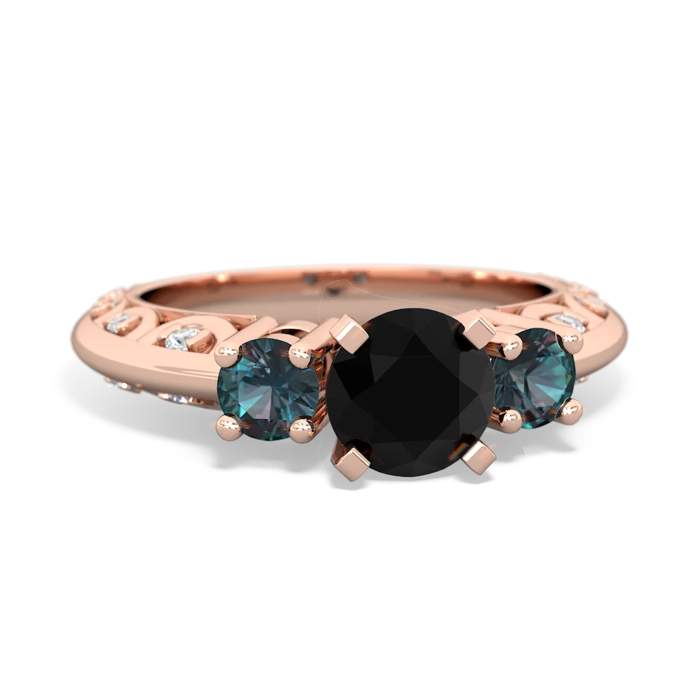 Onyx Art Deco Eternal Embrace Engagement 14K Rose Gold ring C2003