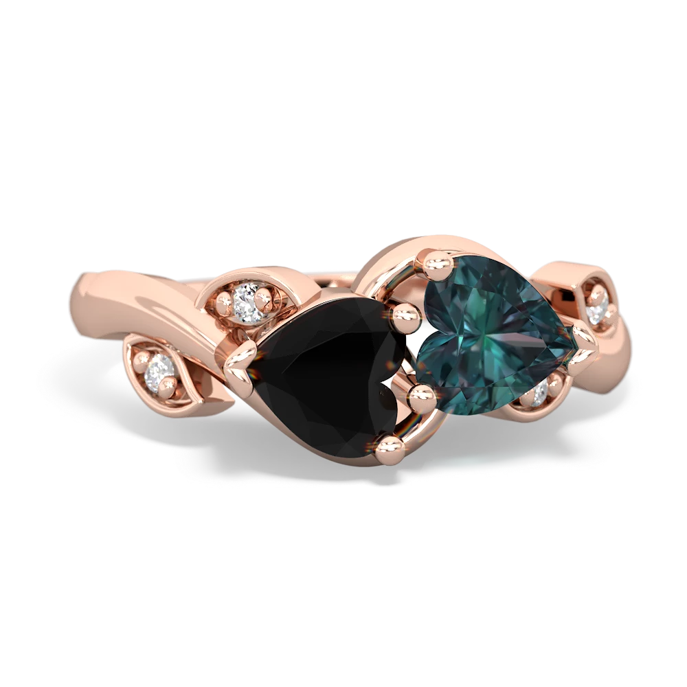 Onyx Floral Elegance 14K Rose Gold ring R5790