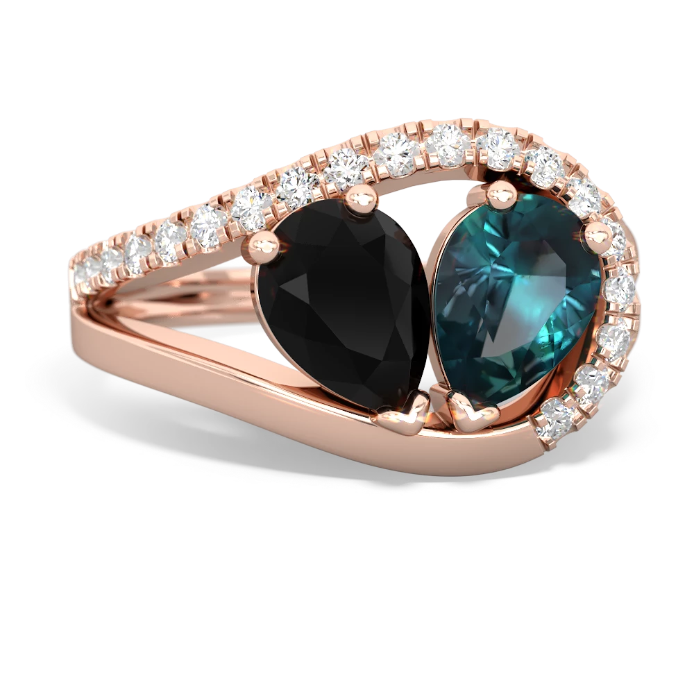 Onyx Nestled Heart Keepsake 14K Rose Gold ring R5650